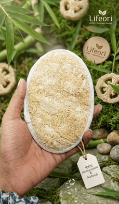 Lifeori 3-Piece Bath Loofah Combo – Natural Ramie Round Loofah, Oval Bath Loofah & Disposable Loofah | Body Scrubber for Deep Cleansing & Exfoliation Gentle Body Scrub Sponge | Eco-Friendly, Biodegradable Body Brush | Pack of 3