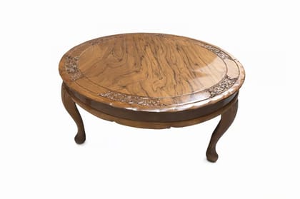Handcrafted Round Wooden Floor Dining Table (Chowki) with Carved Border