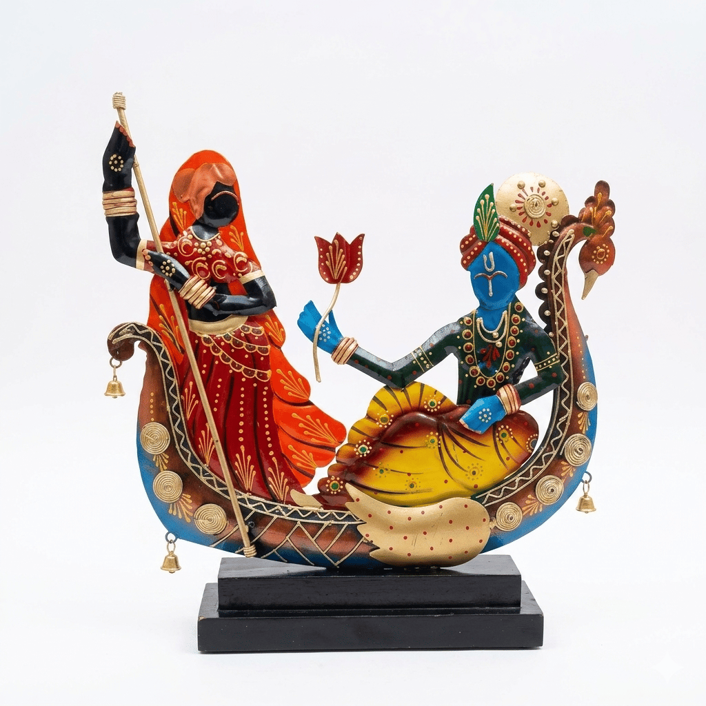 Decoriee - Radha Krishna Boat Showpiece – A Journey of Love & Togetherness - Metal 15 Inch