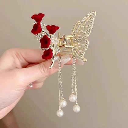 Set of 2 Premium Butterfly & Floral Pearl Hair Claw Clips Set of 2 Premium Butterfly & Floral Pearl Hair Claw Clips