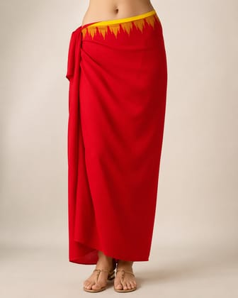 Manipuri Taj Mahal Mekhela Red Wrap Skirt Manipuri Taj Mahal Mekhela Red Wrap Skirt