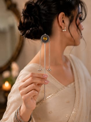 Blubby Oxidised Silver Juda Stick with Yellow Stone