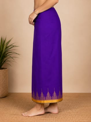 Purple Manipuri Mekhela with Golden Border and Tajmahal Motif Purple Manipuri Mekhela with Golden Border and Tajmahal Motif