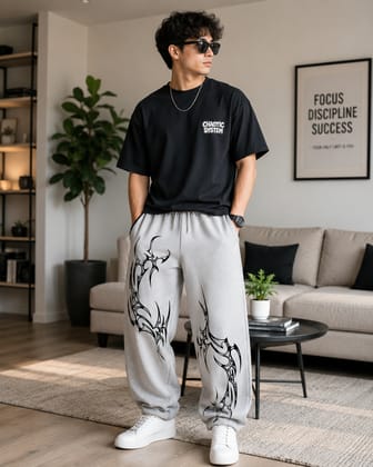 Men Printed Black Track Pants
