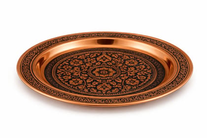 Handcrafted Copper Floral Engraved Serving Tray – Traditional Decorative Copper Platter