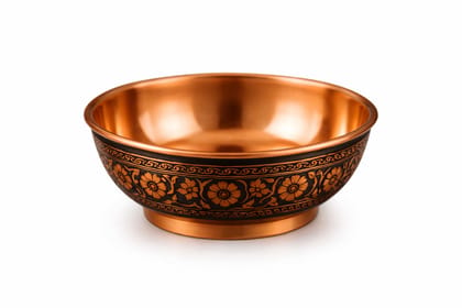 Handcrafted Copper Floral Engraved Bowl – Traditional Decorative Copper Serving Bowl