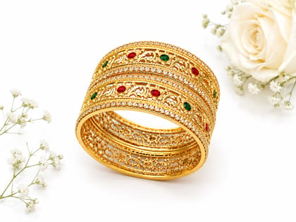 Luxurious Gold Bangle With Gemstones | Size 2.4