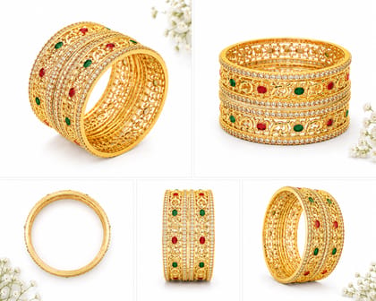 Luxurious Gold Bangle With Gemstones | Size 2.4