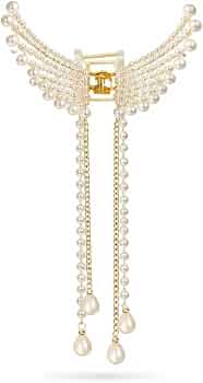 Blubby Premium White Butterfly Metal Hair Claw Clip for Women & Girls | Elegant Pearl Tassel Hair Clutcher | Strong Hold Fashion Hair Accessory