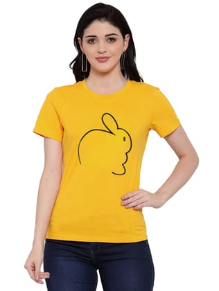 Women's Cotton Blend Rabbit Line Art Printed T-Shirt S (Yellow)