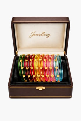 Handcrafted Multicolor Acrylic Bangle Set with Gold Butterfly Charms