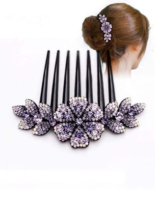 Purple Floral Metal Hair Comb Clip Purple Floral Metal Hair Comb Clip