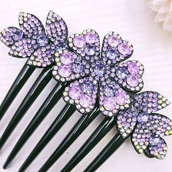Purple Floral Metal Hair Comb Clip