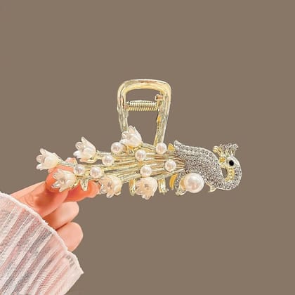 Elegant Peacock Pearl Floral Metal Hair Claw Elegant Peacock Pearl Floral Metal Hair Claw