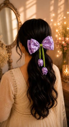 Handmade Purple Satin Tulip Hair Bow for Women and Girls