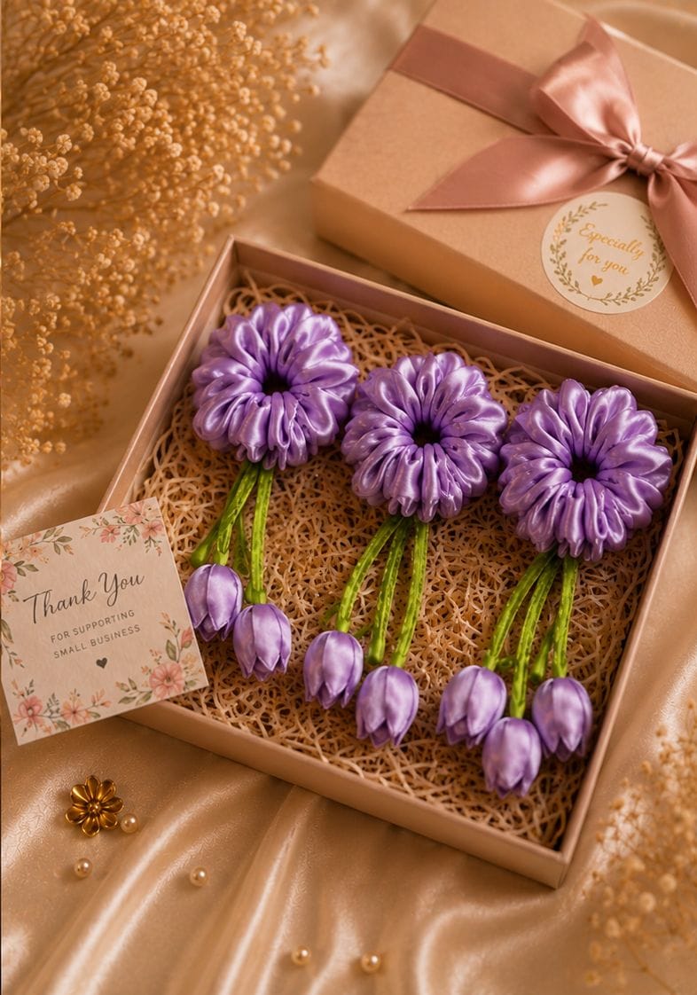 Handmade Satin Purple Jasmine Flower Garland Set of 3