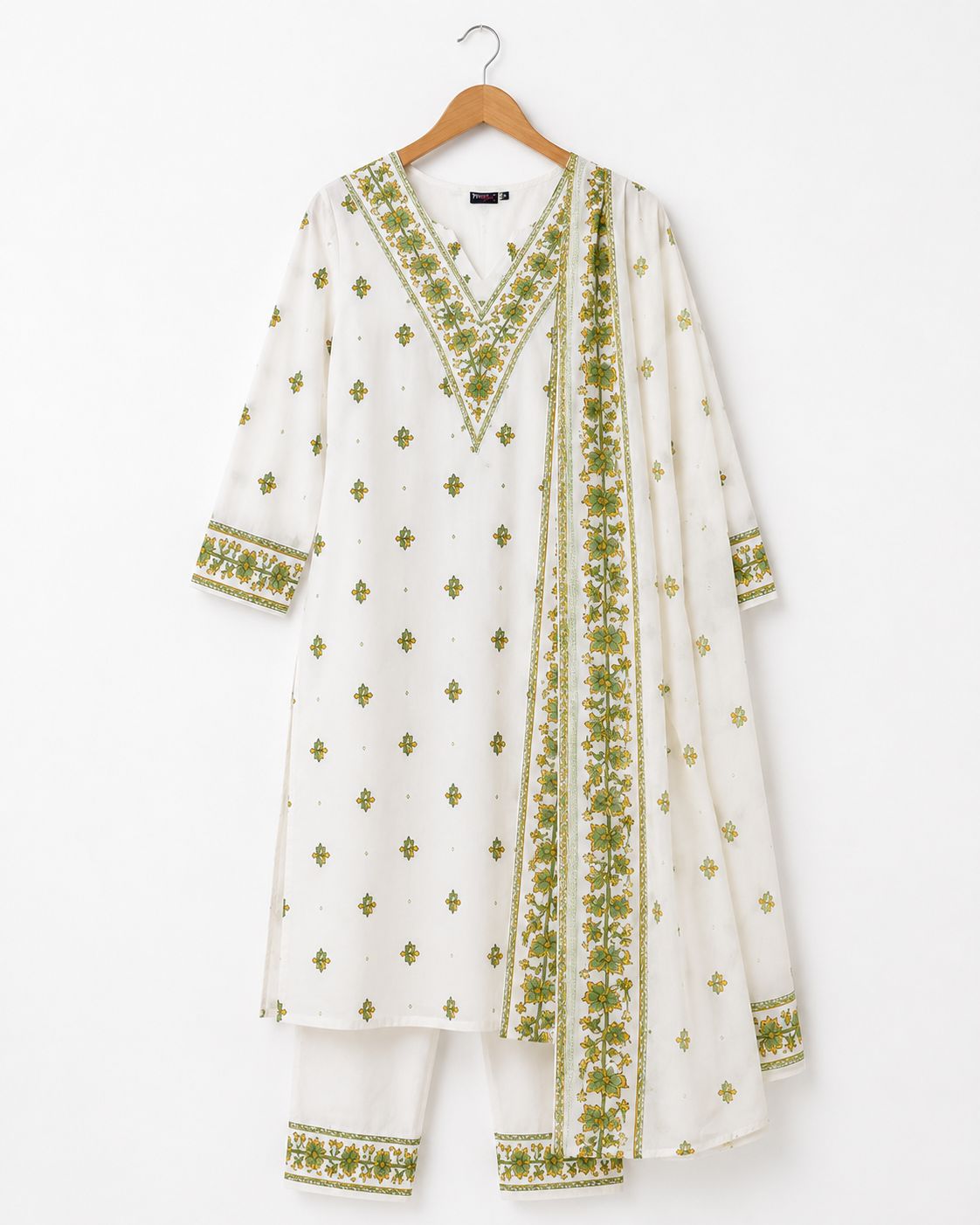 Pranjal White Floral Printed Cotton Kurta Pant Set