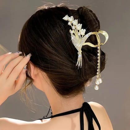 Premium Golden Swan Pearl Hair Claw