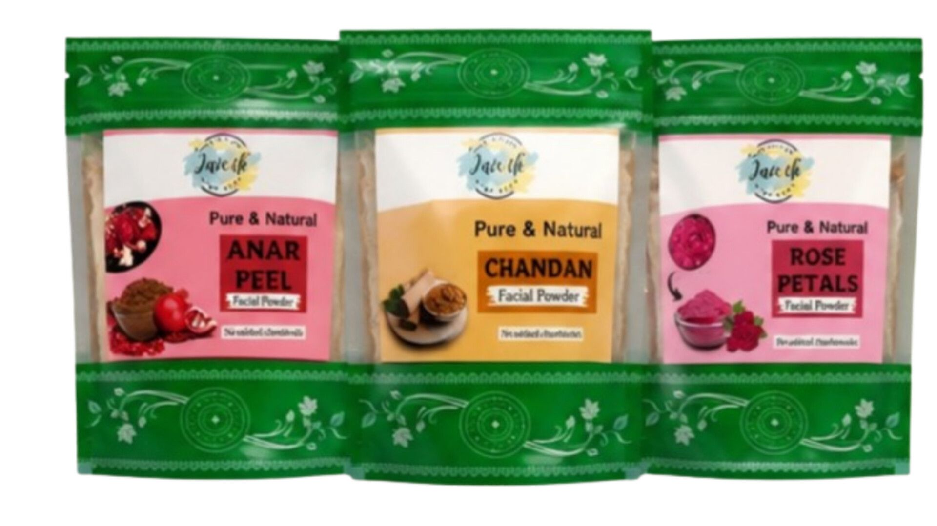 Shushraj Jaivik Organic Facial Powder Combo Pack - Anar Peel, Chandan, and Rose Petals Powder 