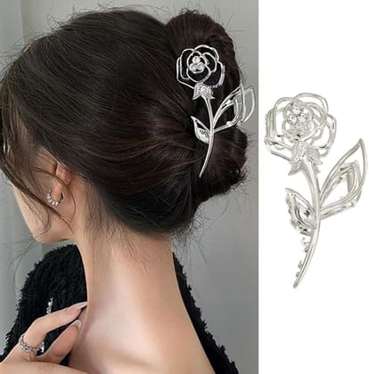 Elegant Silver Rose Flower Hair Claw Elegant Silver Rose Flower Hair Claw