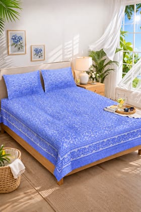 DHRUVINSRI Combed Cotton King Bed Size Bedsheet Set 90*108 inches with 2 Pillow Covers, Luxury Floral Print-Blue Color DHRUVINSRI Combed Cotton King Bed Size Bedsheet Set 90*108 inches with 2 Pillow Covers, Luxury Floral Print-Blue Color