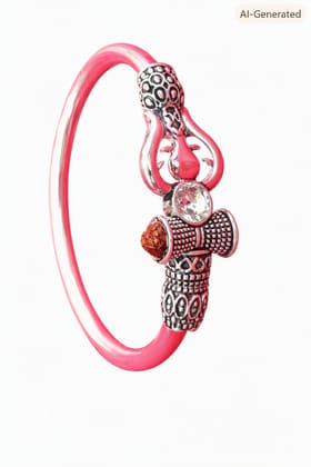 Antique Silver Trishul and Rudraksha Pink Bangle Kada Bracelet with Crystal