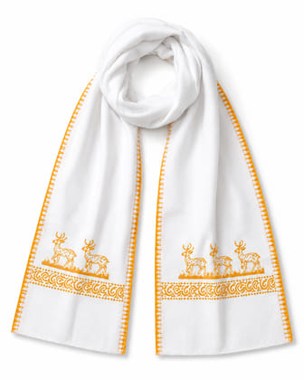 Traditional White Stole with Yellow Deer Motif Border