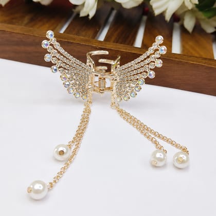 Luxury Rhinestone Pearl Tassel Hair Claw