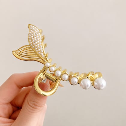 Premium Gold Pearl Leaf Hair Claw