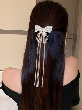Sparkling Bow Hair Claw Clip with Tassel Chain Sparkling Bow Hair Claw Clip with Tassel Chain