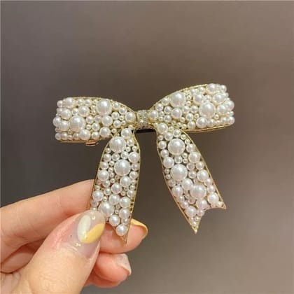 Elegant Pearl Bow Hair Claw Clip