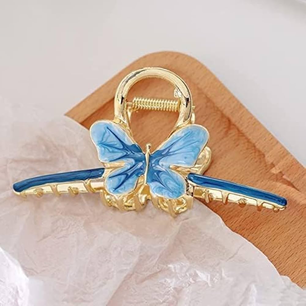 Blue Butterfly Metal Hair Claw Clip