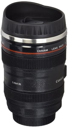 Lifeori Camera Lens Coffee Mug | Steel Insulated Travel Mug, Thermos (400 ML, Black)