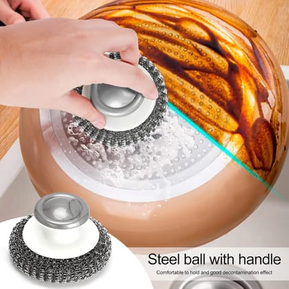 Lifeori 2-in-1 Kitchen Cleaning Combo | Double-Sided Non-Scratch Dish Sponge, Steel Wire Scrubber, Handle Dish Brush & Heavy-Duty Scrub Pad for Utensils, Sink & Bathroom