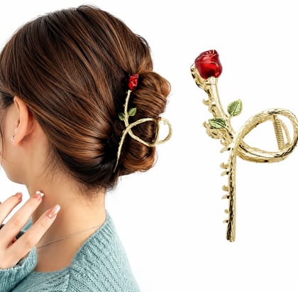 Elegant Red Lotus Hair Claw