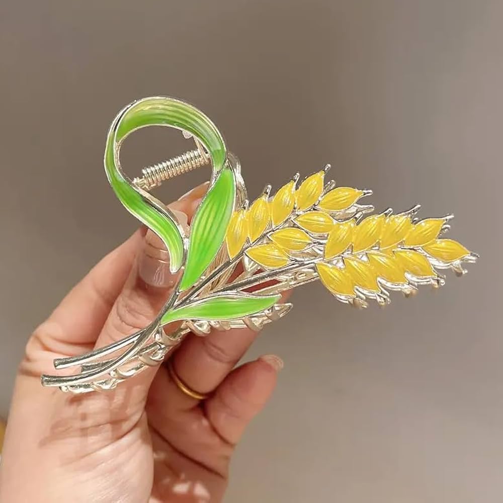 Floral Yellow Green Metal Hair Claw
