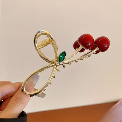 Elegant Cherry Bow Metal Hair Claw