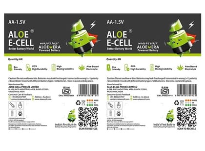 Aloe ECell Pack of 12 AA Batteries | 100% Eco-friendly | 20% Higher Durability | Leak Resistant | Non-Toxic | Suitable for Remotes, Toys, Clocks & Household Devices | Proudly Made in India