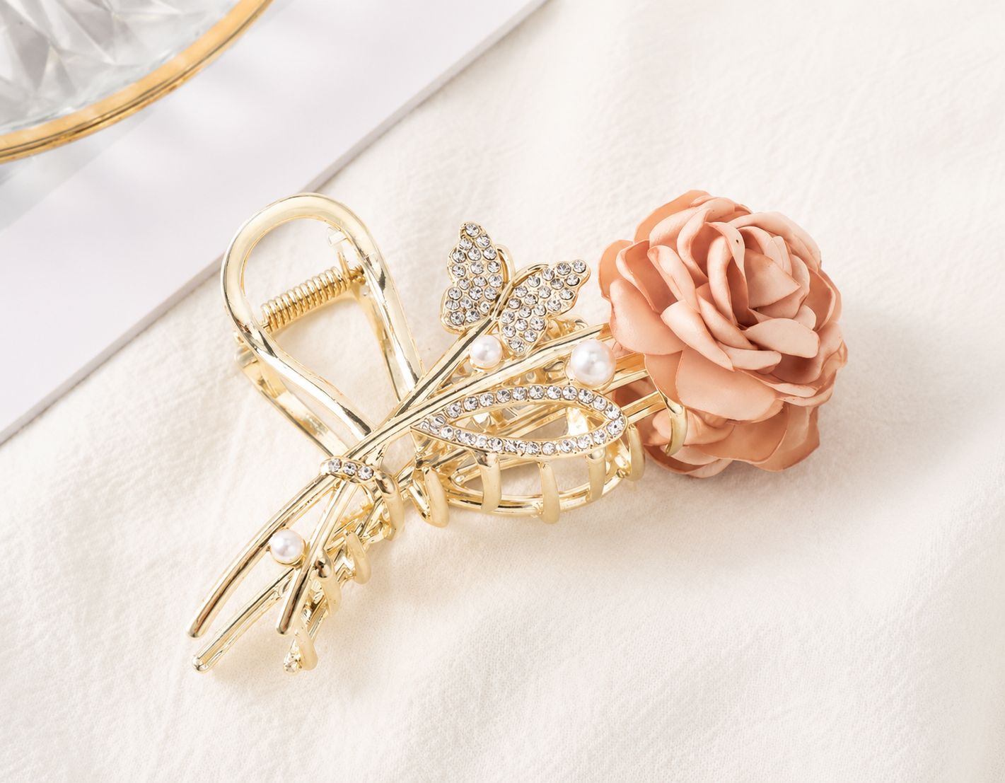 Luxury Gold Rose Flower Hair Claw