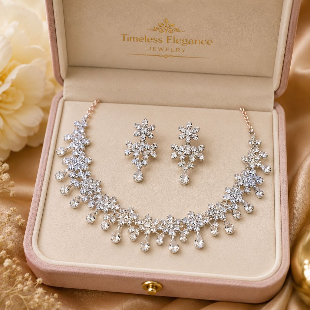 Silver-Plated Crystal Teardrop Necklace and Earring Set - Jewellery Sets | Buy online on ZillyBuy