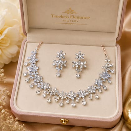 Silver-Plated Crystal Teardrop Necklace and Earring Set
