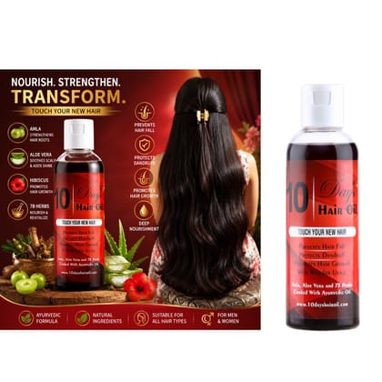 Elegantra 10 Days Ayurvedic Hair Oil | 77 Herbs & Natural Oils for Fast Hair Growth & Hair Fall Control | Anti-Dandruff Deep Nourishing Scalp Vitalizer for Men & Women (Pack of 1)