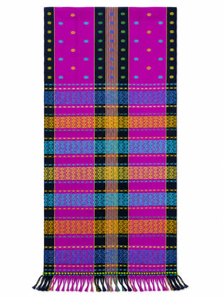 Traditional Handwoven Risha Stole – Magenta with Multicolour Woven Motifs