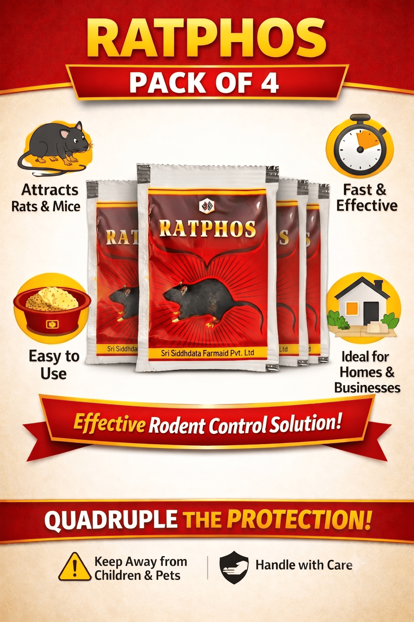 Rat Killer Powder Zinc Phosphide 80% Powerful Rat Powder | Rodenticide for Home Office Godowns | Chuha Maar 10Gx4