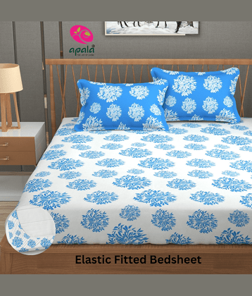Apala Microfibre Abstract Fitted Fitted bedsheet with 2 Pillow Covers ( King Size ) - Sky Blue