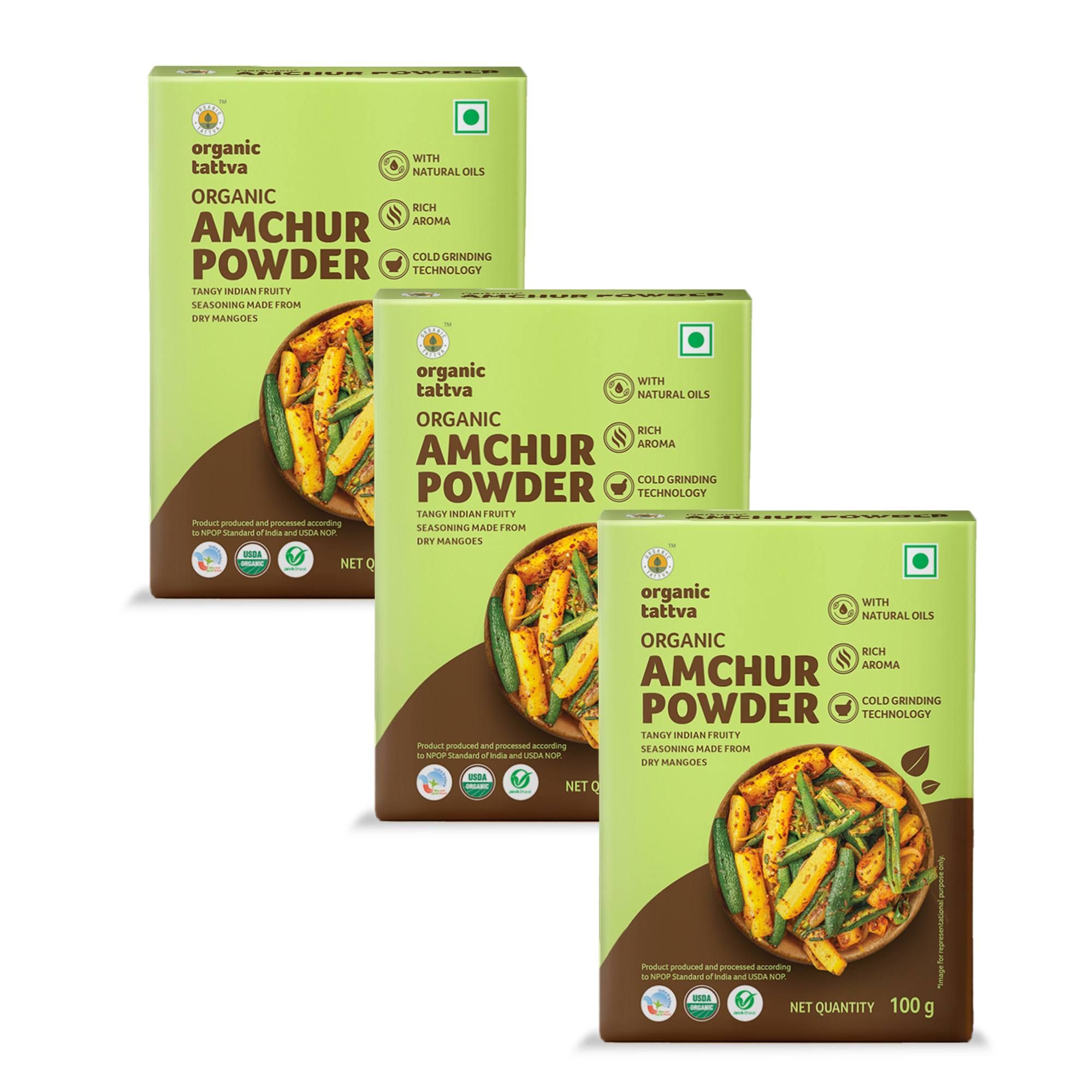 Organic Tattva Organic Amchur (Dry Mango) Powder - 100g x Pack of 3