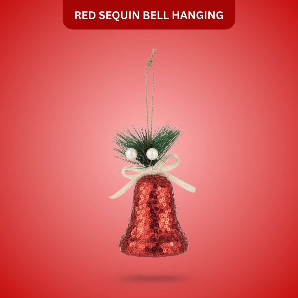 Christmas Tree Ornaments Red Sequin Bell Hanging - 1PC - Party and Festive Needs | Buy online on ZillyBuy