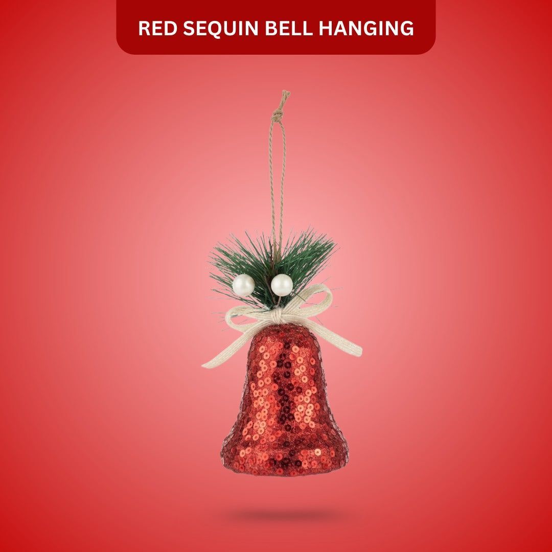 Christmas Tree Ornaments Red Sequin Bell Hanging - 1PC