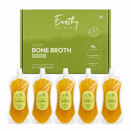 Earthy Origins Goat Bone Broth for Humans | Collagen-Rich | Slow Simmered 18 Hours | Ready-to-Drink | Pack of 5 × 150ml