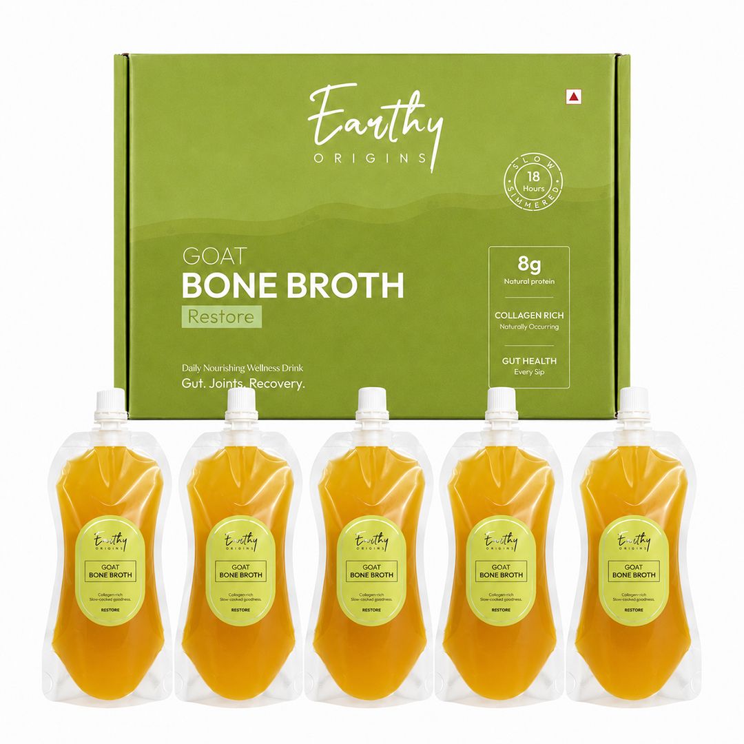 Earthy Origins Goat Bone Broth for Humans | Collagen-Rich | Slow Simmered 18 Hours | Ready-to-Drink | Pack of 5 × 150ml